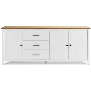 Pegane Buffet en pin massif décor ciré chêne et blanc, meuble de rangement - Longueur 190 x Profondeur 40 x Hauteur 80 cm-- - Publicité