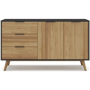 Pegane Buffet en pin massif décor ciré naturel et noir, meuble de rangement - Longueur 140 x Profondeur 40 x Hauteur 80 cm-- - Publicité