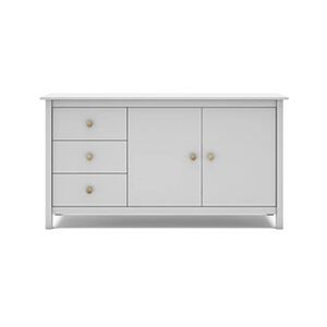 Pegane Buffet en pin massif blanc, meuble de rangement avec 2 porte et 3 tiroir - Longueur 130 x Profondeur 40 x Hauteur 80 cm-- - Publicité