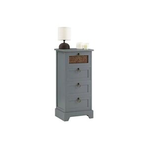 Idimex Chiffonnier VANIKA 4 tiroirs, petit meuble de rangement design vintage élégant, commode en bois lasuré gris et rotin - Publicité