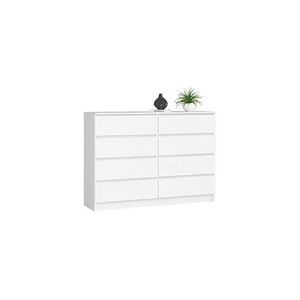 Akord Commode k140 blanche 138 cm 8 tiroirs façade blanche 138x40x99 cm - Publicité