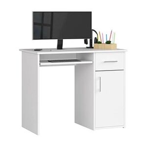 Akord Bureau d'ordinateur PIN Blanc 90 cm 1 porte 1 tiroir façade Blanche 3 étagères 90x50x74 cm - Publicité