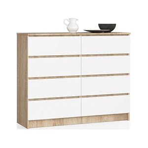 Akord Commode K120 Chêne Sonoma 120 cm 8 tiroirs façade Blanche 120x40x99 cm - Publicité