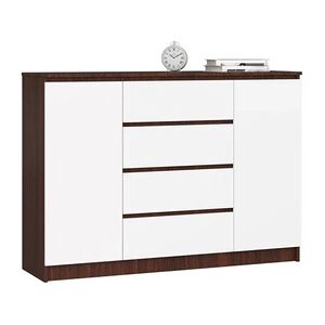 Akord Commode K140 Wengé 138 cm 2 portes 4 tiroirs façade Blanche 4 étagères 138x40x99 cm - Publicité