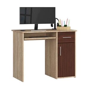 Akord Bureau d'ordinateur PIN Chêne Sonoma 90 cm 1 porte 1 tiroir façade Wengé 3 étagères 90x50x74 cm - Publicité