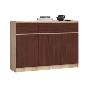 Akord Commode K140 Chêne Sonoma 138 cm 3 portes 3 tiroirs façade Wengé 6 étagères 138x40x99 cm - Publicité