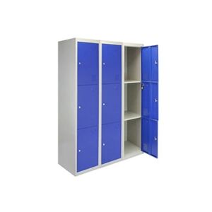 MonsterShop 3 x casiers de rangement en métal - Trois portes, bleu - A plat - Publicité