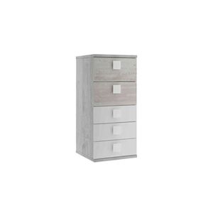 Terre de Nuit Chiffonnier 5 tiroirs en bois gris clair et blanc - CF9071 - Publicité