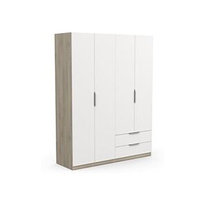 Demeyere Armoire 4 portes - GHOST - Blanc et Chêne - 157,3 x 51,1 x 203 cm - - Publicité