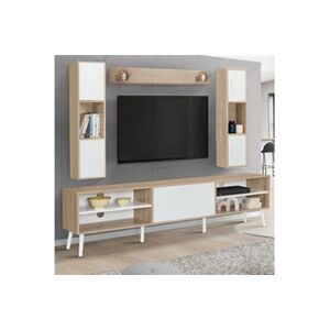 ID Market Ensemble meuble TV 180 cm et étagères HOUSTON bois et blanc - Publicité