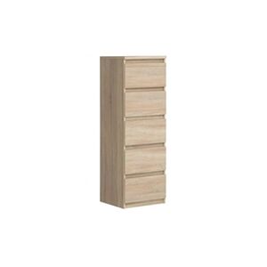 Meubletmoi Chiffonnier 5 tiroirs décor chêne clair texturé - BENNY - Publicité