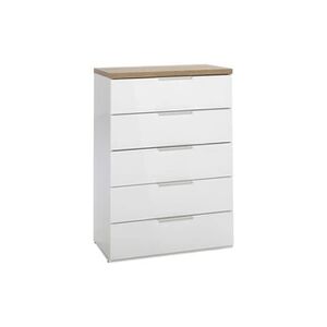 Meubletmoi Chiffonnier 5 tiroirs décor blanc laqué et chêne texturé - VERONICA - Publicité