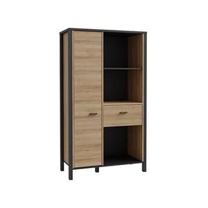 Meubletmoi Bibliothèque 152 cm 1 porte 1 tiroir décor bois chêne et noir - MODE - Publicité