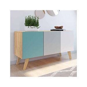 ID Market Buffet bas scandinave 113 cm ALICE 3 portes bleu, gris et blanc - Publicité