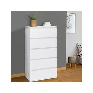 ID Market Chiffonnier 5 tiroirs TOMI 60 cm bois blanc commode semainier - Publicité