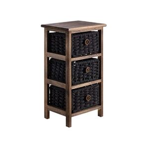 Idimex Chiffonnier PLUTO petite commode de nuit en bois de paulownia brun foncé, avec 3 paniers en coton tressé noir - Publicité