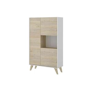 Vente-Unique Buffet haut KOLYMA - 3 portes & 1 niche - Coloris : Chêne & Blanc - Publicité