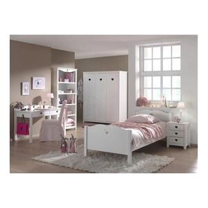 Non renseigné Chambre enfant 5 pièces lit chevet bureau bibliothèque et armoire 3 portes bois laqué blanc Cour 90x200 cm - Publicité