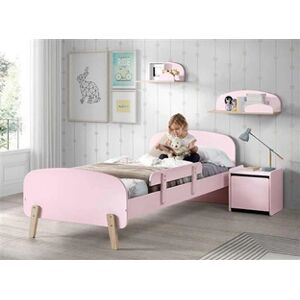 Non renseigné Chambre enfant 6 pièces lit rambarde chevet coffre et 2 étagères bois laqué rose et pin clair Kiddy 90x200 cm - Publicité