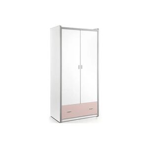 Non renseigné Armoire 2 portes 1 tiroir bois blanc et rose Bonny - Publicité