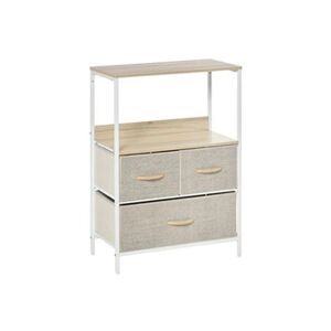 HOMCOM Meuble de rangement commode 3 tiroirs étagère plateau acier blanc MDF bois clair non tissé gris clair - Publicité