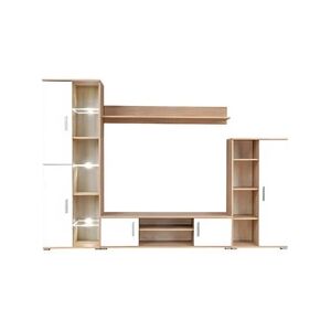 Helloshop26 Meuble télé buffet tv télévision design pratique mural avec lumière led chêne sonoma et blanc 2502199 - Publicité