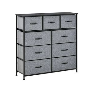 HOMCOM Meuble de rangement commode 9 tiroirs plateau acier MDF noir non tissé gris - Publicité