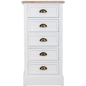 Pegane Chiffonnier, meuble de rangement en bois avec 5 tiroirs coloris blanc, naturel - Longueur 45 x Profondeur 35 x Hauteur 90 cm - - - Publicité