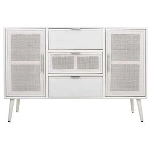 Pegane Buffet, meuble de rangement en bois avec 3 tiroirs et 2 portes coloris blanc - Longueur 120 x Profondeur 40,5 x Hauteur 81 cm - - - Publicité