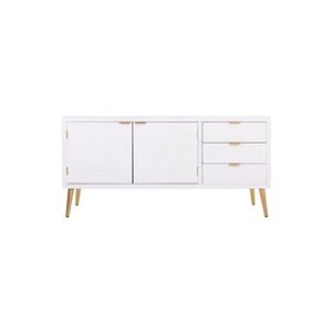 Pegane Buffet, meuble de rangement en bois avec 3 tiroirs et 2 portes coloris blanc - Longueur 145 x Profondeur 42 x Hauteur 71,5 cm - - - Publicité