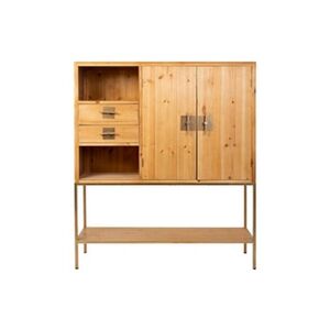 Pegane Buffet, meuble de rangement en bois et métal avec 2 tiroirs et 2 portes coloris naturel - Longueur 120 x Profondeur 37,5 x Hauteur 139,5 cm - - - Publicité