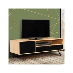 ID Market Meuble TV 113 cm vintage NOEMI 1 porte 1 tiroir bois pied épingle - Publicité