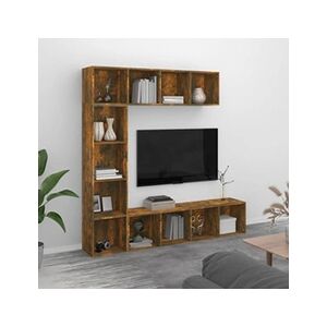 Vidaxl 3-tlg. Bücherregal-/tv-schrank-set Räuchereiche 180x30x180 Cm - Publicité