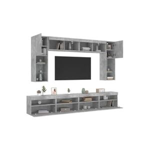 VIDAXL Ensemble de meubles TV muraux 8 pcs et lumières LED gris béton - Publicité