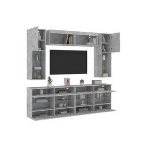 VIDAXL Ensemble de meubles TV muraux 6pcs et lumières LED gris béton - Publicité