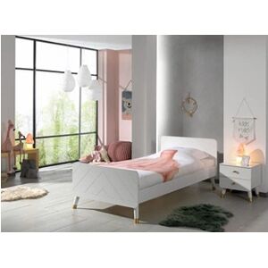 Non renseigné Chambre 2 pièces lit enfant 90x200 cm et chevet bois blanc satiné Funy - Publicité