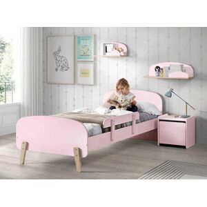 Non renseigné Chambre enfant 3 pièces lit rambarde et chevet bois laqué rose et pin clair Kiddy 90x200 cm - Publicité