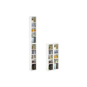Idimex Etagères modulables MUSIQUE pour CD et DVD, lot de 2 meubles de rangement en colonne avec 10 compartiments, en mélaminé blanc mat - Publicité