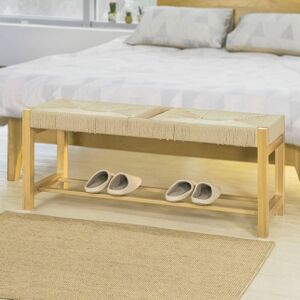 Sobuy® Fsr68-N Banc À Chaussures Design Banquette Meuble D'entrée - 2 Places Avec 1 Étage De Rangement - Siège En Corde Tressée - L110cmxp36cmxh46cm - Publicité