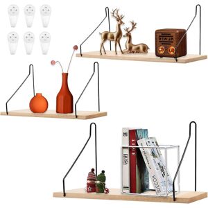 Etagere Murale 3pcs Étagère Murale Bois 17kg Étagères Flottantes De Rangement Rustiques Présentoirs Décoration Intérieure Étagère - Publicité