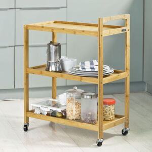 Sobuy® Fkw34-B-N Chariot De Service 3 Tablettes, Desserte De Cuisine Sur Roulettes En Bambou - Publicité