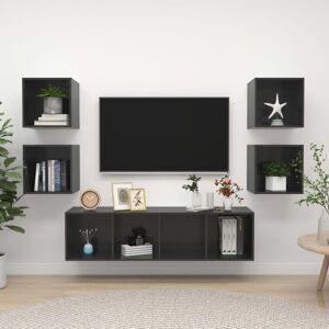 Vidaxl Ensemble De Meuble Tv 5 Pcs Gris Brillant Aggloméré - Publicité