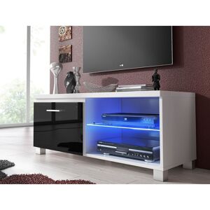 Meuble Bas Tv Led, Salon-Séjour, Blanc Et Noir Laqué, 100x40x42cm - Skraut Home - Publicité