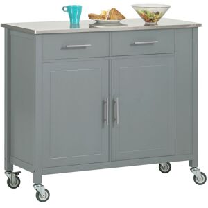 Sobuy Fkw108-Hg Desserte Roulante Chariot De Cuisine À Roulettes Buffet Multifonctionnel Avec Etagère Latérale, Portes Et Tiroirs Plateau En Acier Inox - Publicité