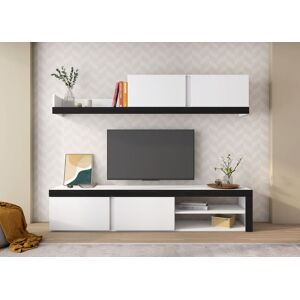 Skraut Home - Salon Idem 'blanco' - Ensemble De Meubles - Unité Murale - Meuble Bas Tv - Salle Àâ� Manger, Ensemble De Séjour Couleur Blanc/Noir - Rangement Style Moderne 200 X 180 X 40 Cm - Publicité