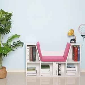 Homcom Bibliothèque Banc 2 En 1 Design Contemporain 6 Casiers 3 Coussins Fournis 102l X 30l X 61h Cm Blanc Rose - Publicité