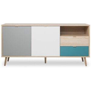 Cuba Buffet Bas Scandinave Chene, Gris Et Bleu Petrole - L 150 X P 40 X H 71 Cm - Publicité