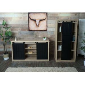 Mendler Ensemble Salon Composé D'une Armoire Et D'un Sideboard Hwc-K75, Porte Coulissante Compartiments De Rangement, Aspect Bois Industriel Métal Naturel - Publicité