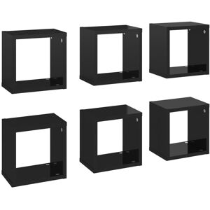 Vidaxl Etagères Cube Murales 6 Pcs Noir Brillant 22x15x22 Cm - Publicité