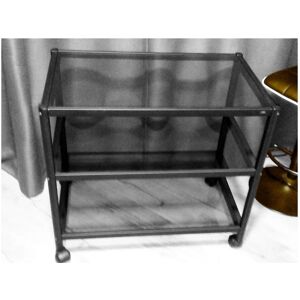 Table Erard Design 3 Plateaux Roulante Desserte Roulettes Fonte Aluminium Noir Époxy Granité Ne Rouillera Jamais Trois Niveaux Sont Pourvus D'un Verre Trempé Sécurit Fumé Dimensions 75 X 46 Cm H 70cm - Publicité